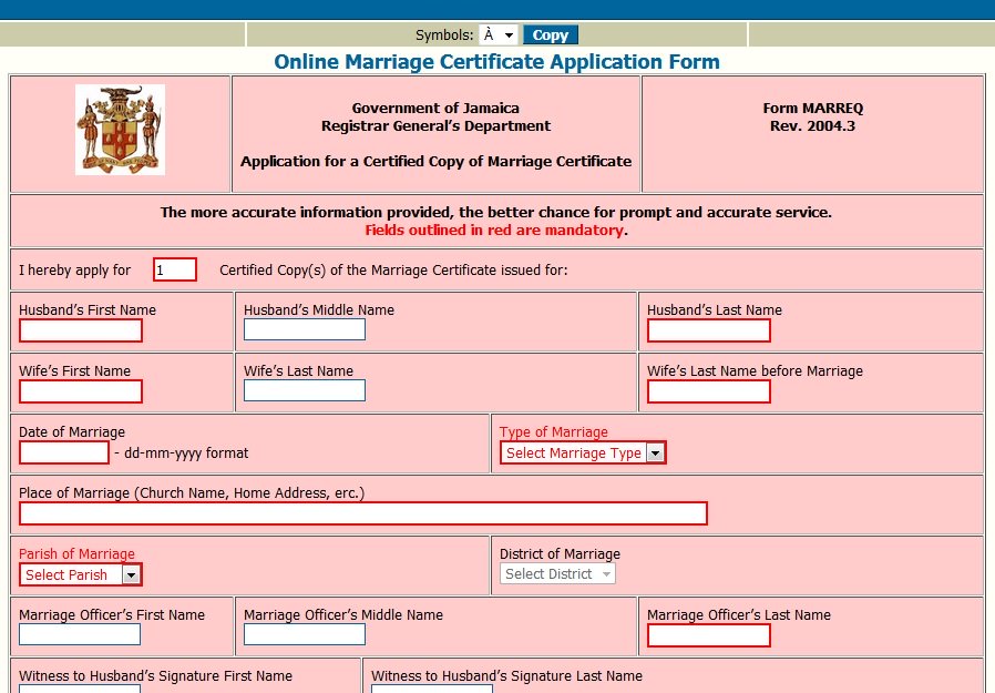 Jamaican Marriage Certificate Application