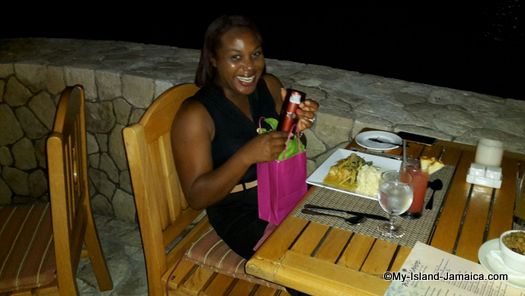 wellesley wife dining at the Blue Mahoe Restaurant in Negril
